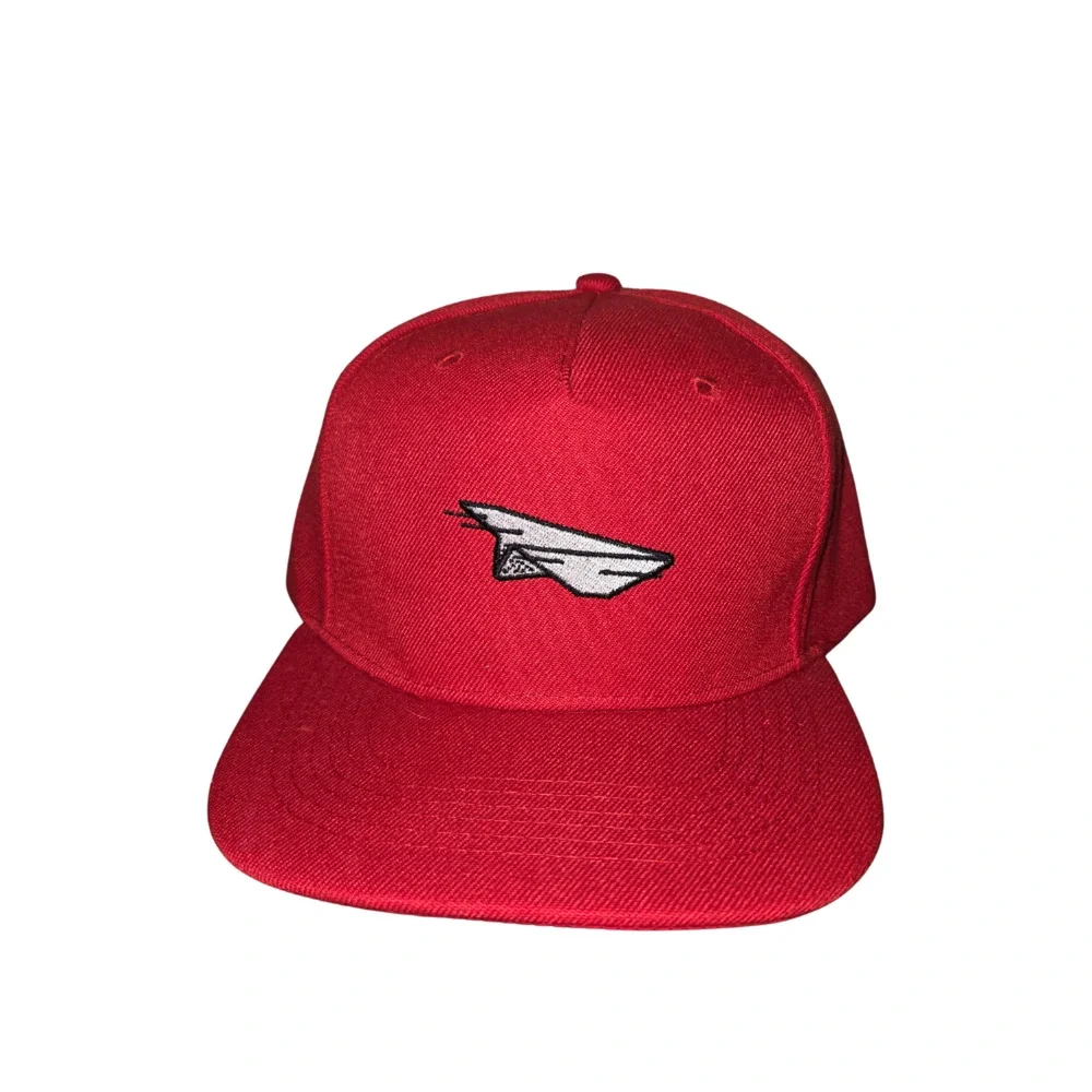 Benny Gold Paper Plane Cap Mens Red White Embroidered Adjustable Snapback Hat